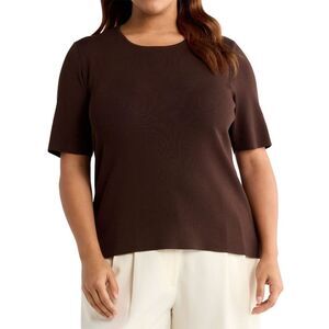 T Tahari Womens Plus Size Short Sleeve Sweater 2X Espresso - NWT $69
